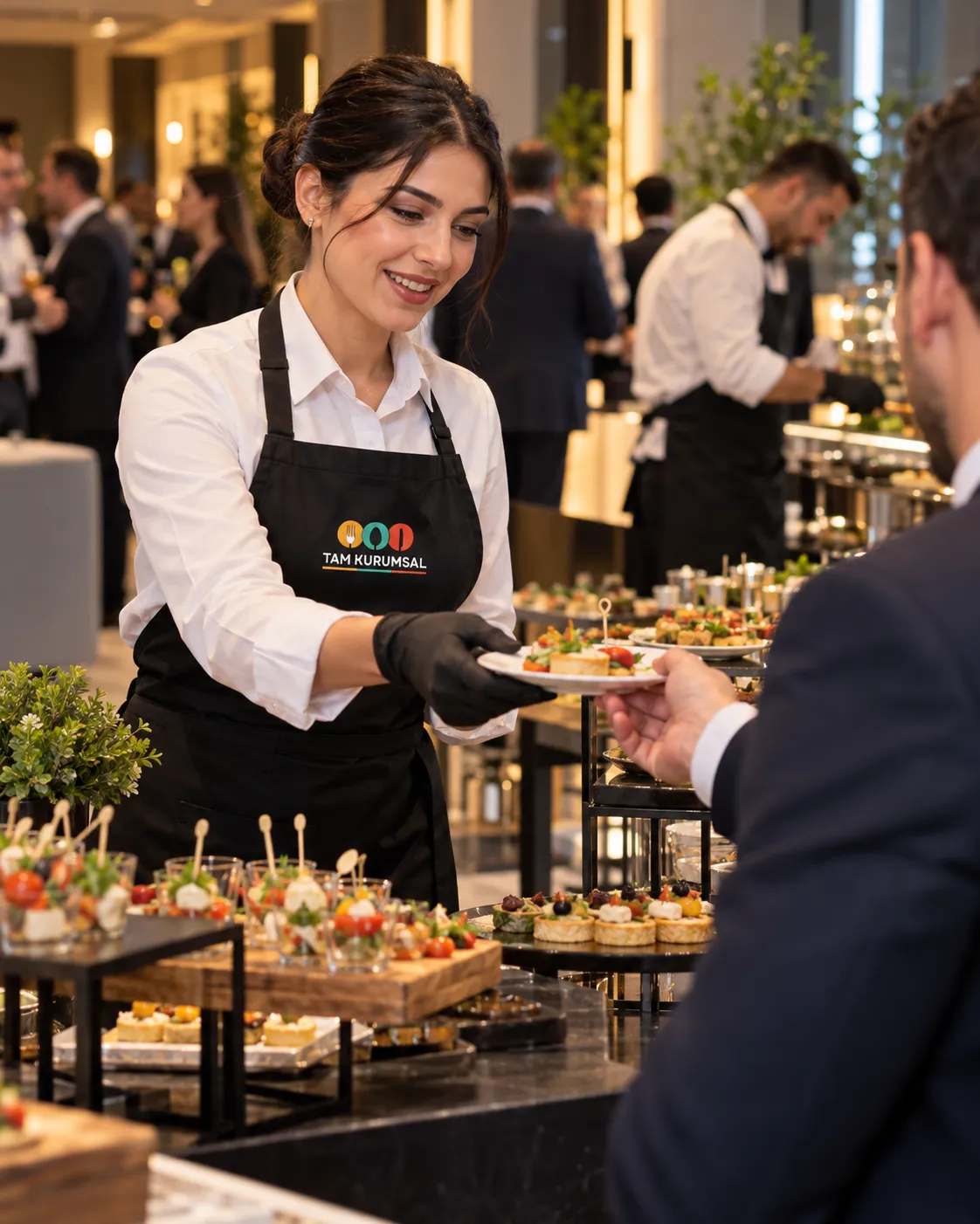 Kurumsal etkinlikte profesyonel catering personeli servis anı